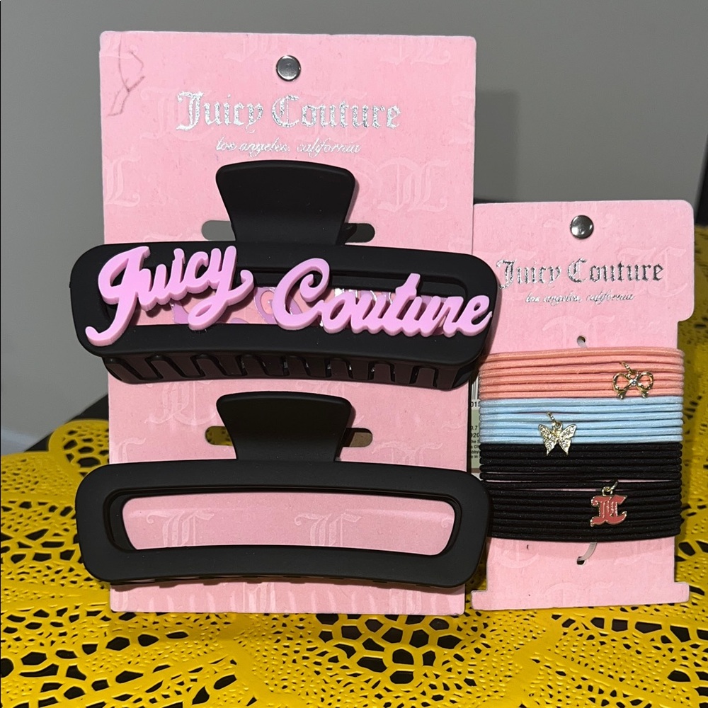 Juicy Couture Black and Pink Hair Clip and Band Set